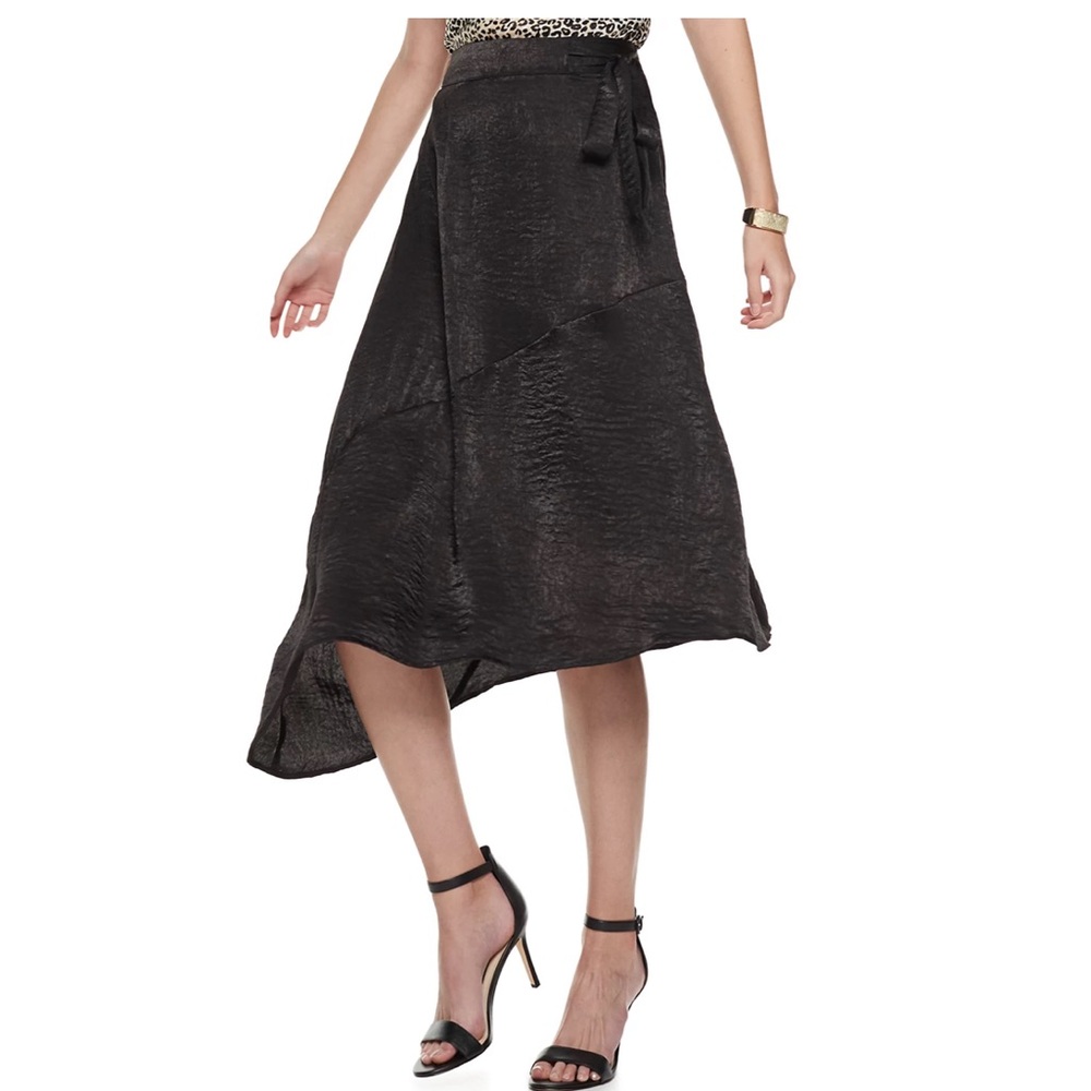 Nine West Faux Seamed Wrap Acemmetricial Black Skirt women Size X-Large New